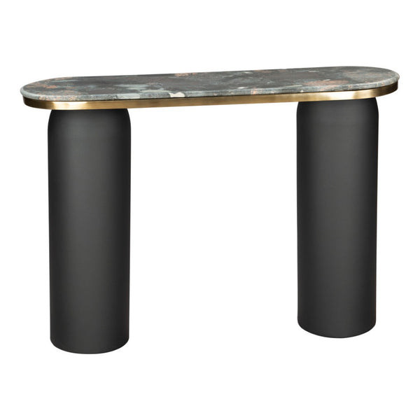 HomeRoots 43" Black and Gold Marble Console Table - Modern Double Pedestal Design for Versatile Home Decor 668882