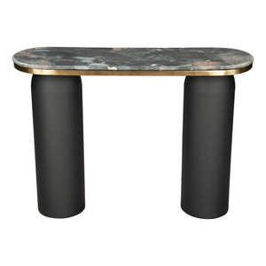 HomeRoots 43" Black and Gold Marble Console Table - Modern Double Pedestal Design for Versatile Home Decor 668882