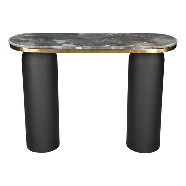 HomeRoots 43" Black and Gold Marble Console Table - Modern Double Pedestal Design for Versatile Home Decor 668882