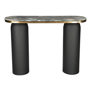 HomeRoots 43" Black and Gold Marble Console Table - Modern Double Pedestal Design for Versatile Home Decor 668882
