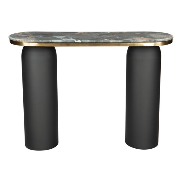 HomeRoots 43" Black and Gold Marble Console Table - Modern Double Pedestal Design for Versatile Home Decor 668882