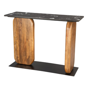 HomeRoots 43" Black Marble and Solid Wood Console Table – Elegant Entryway Accent with Geometric Design 668883
