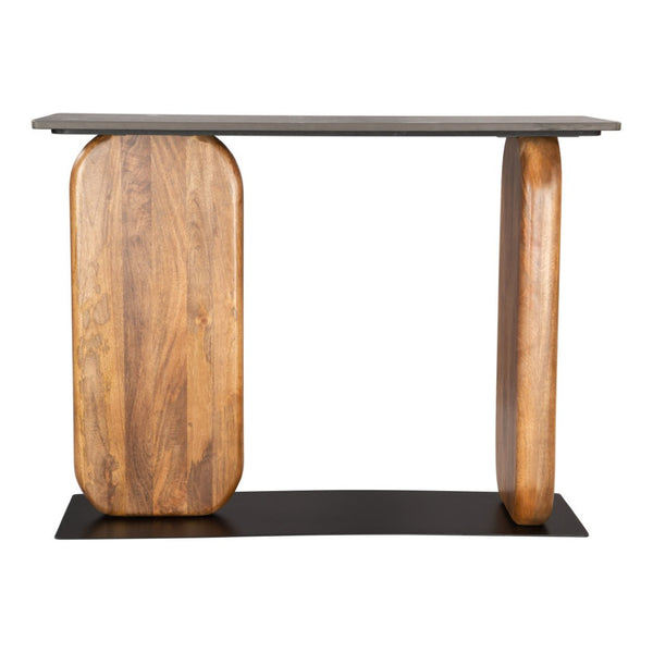 HomeRoots 43" Black Marble and Solid Wood Console Table – Elegant Entryway Accent with Geometric Design 668883