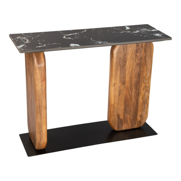 HomeRoots 43" Black Marble and Solid Wood Console Table – Elegant Entryway Accent with Geometric Design 668883