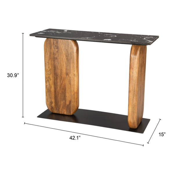 HomeRoots 43" Black Marble and Solid Wood Console Table – Elegant Entryway Accent with Geometric Design 668883