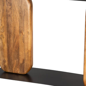 HomeRoots 43" Black Marble and Solid Wood Console Table – Elegant Entryway Accent with Geometric Design 668883