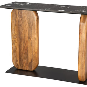HomeRoots 43" Black Marble and Solid Wood Console Table – Elegant Entryway Accent with Geometric Design 668883