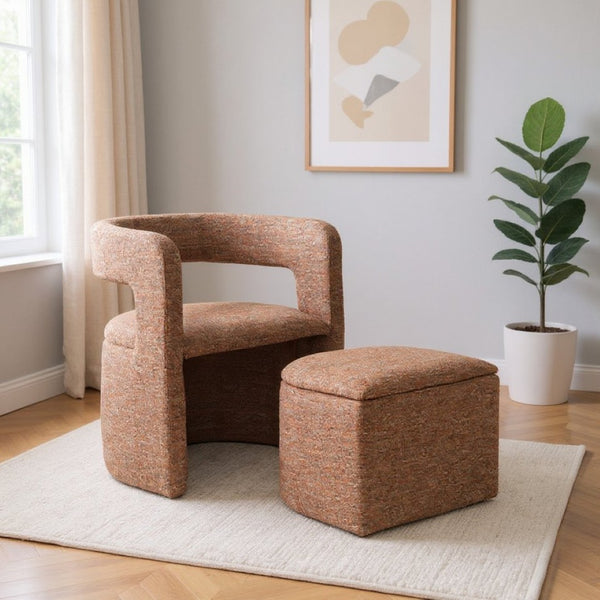 HomeRoots 26" Brown Upholstered Arm Chair & Ottoman Set – Stylish Comfort for Living Room & Office Spaces 668886