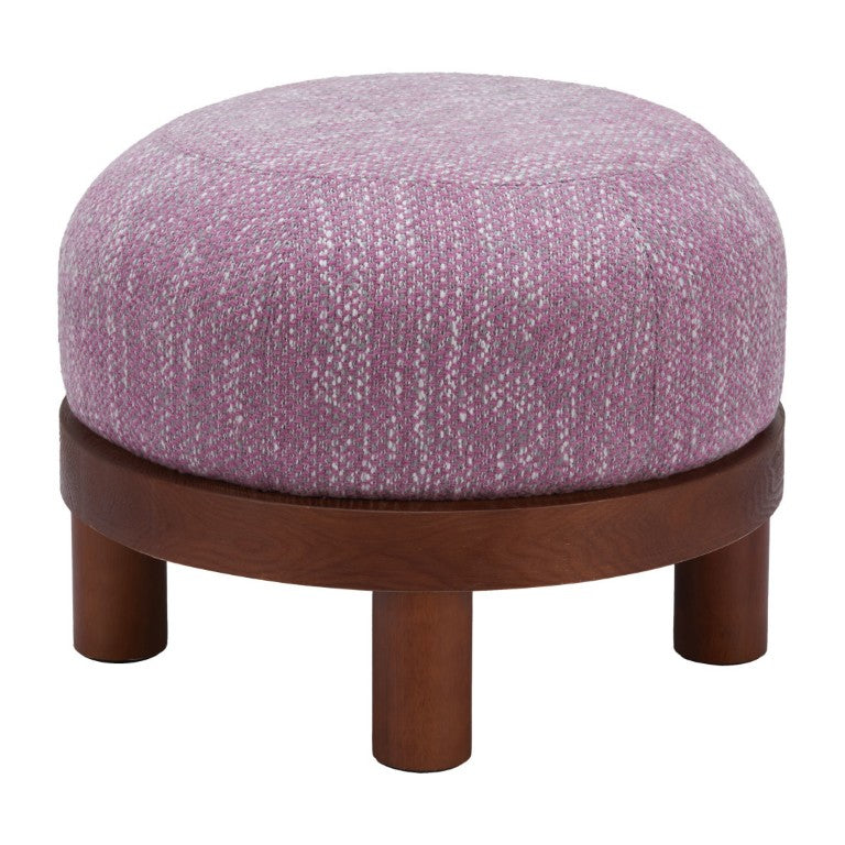 HomeRoots 23 Inch Round Ottoman with Abstract Floral Fabric Upholstery for Living Room Accent 668894