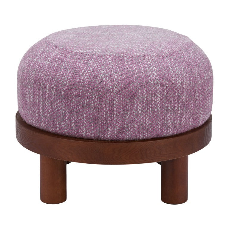 HomeRoots 23 Inch Round Ottoman with Abstract Floral Fabric Upholstery for Living Room Accent 668894