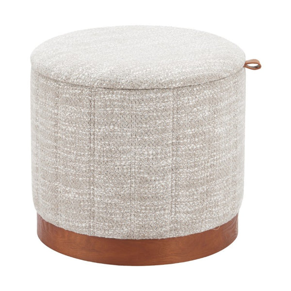 HomeRoots 20 Inch Round Storage Ottoman Upholstered in Fabric with Solid Wood Base for Any Room 668895