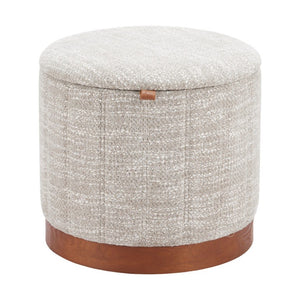 20 Inch Round Storage Ottoman Upholstered in Fabric with Solid Wood Base for Any Room