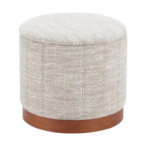 20 Inch Round Storage Ottoman Upholstered in Fabric with Solid Wood Base for Any Room