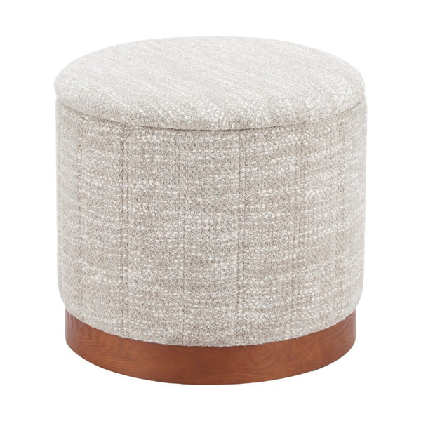20 Inch Round Storage Ottoman Upholstered in Fabric with Solid Wood Base for Any Room