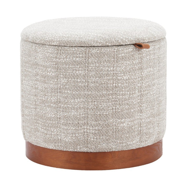 20 Inch Round Storage Ottoman Upholstered in Fabric with Solid Wood Base for Any Room