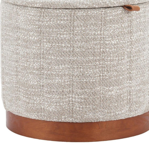 20 Inch Round Storage Ottoman Upholstered in Fabric with Solid Wood Base for Any Room