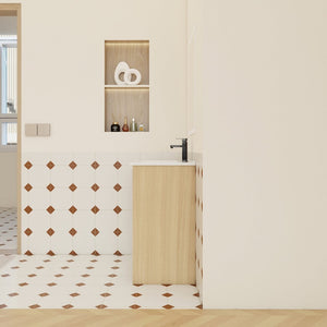 English Elm 24" Freestanding Vanity Light Oak Plywood Ceramic Sink Open Shelves Small Bath W3450P440612