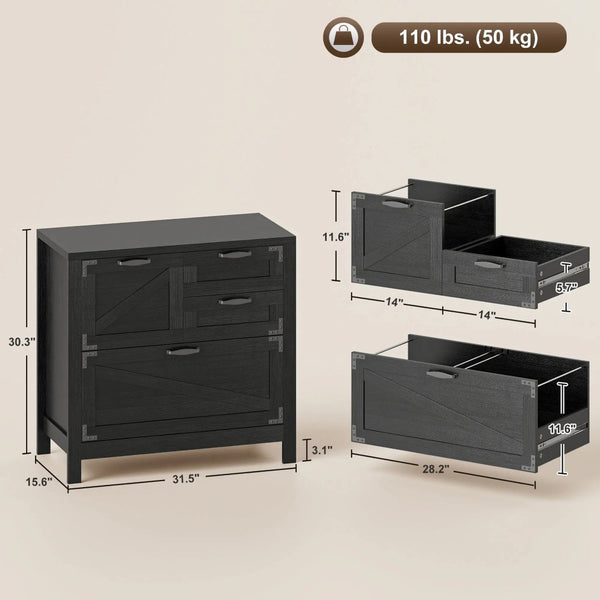 English Elm Farmhouse Lateral Filing Cabinet 4 Drawer Barn Style Home Office Storage Unit T3971P405932