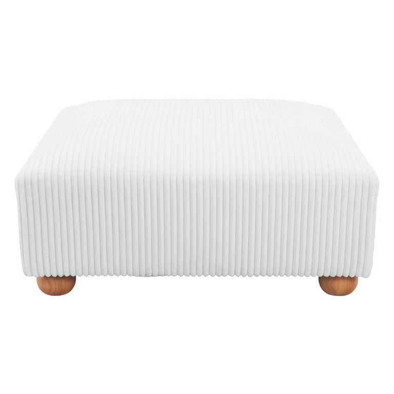 HomeRoots 42 Inch Round Corduroy Upholstered Ottoman in White and Natural for Living Rooms 668900