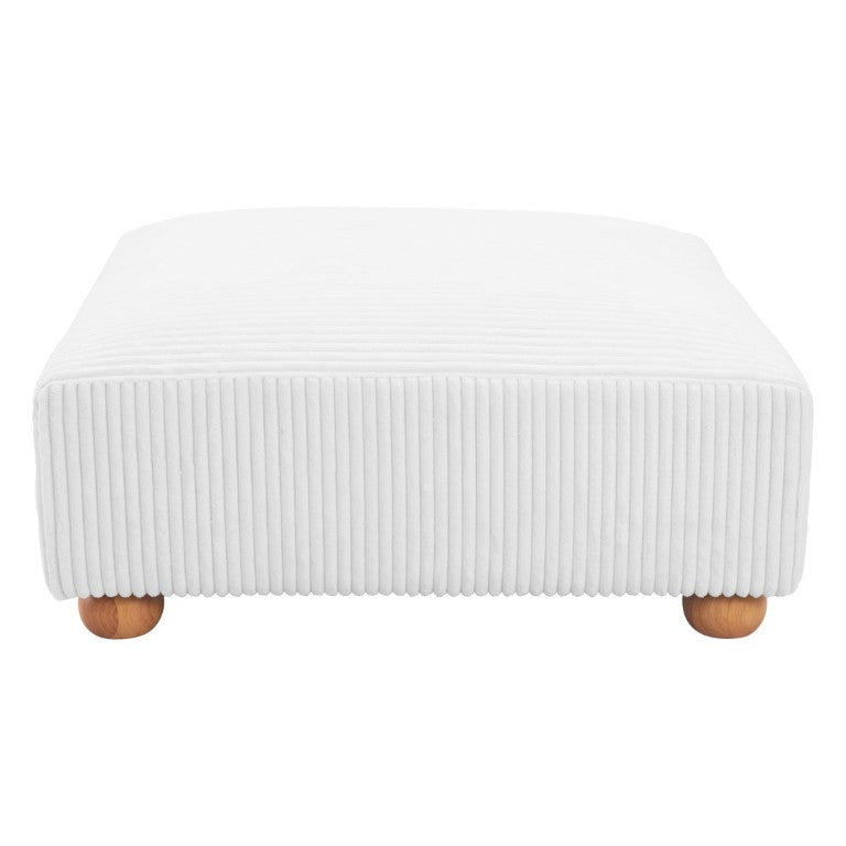 HomeRoots 42 Inch Round Corduroy Upholstered Ottoman in White and Natural for Living Rooms 668900