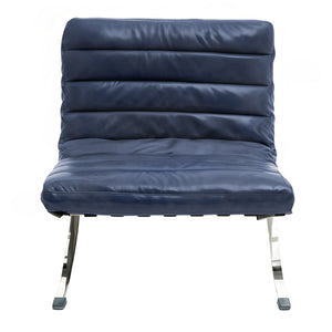 HomeRoots 29" Stylish Blue & Silver Tufted Leather Folding Lounge Chair - Modern Comfort for Any Space 668904