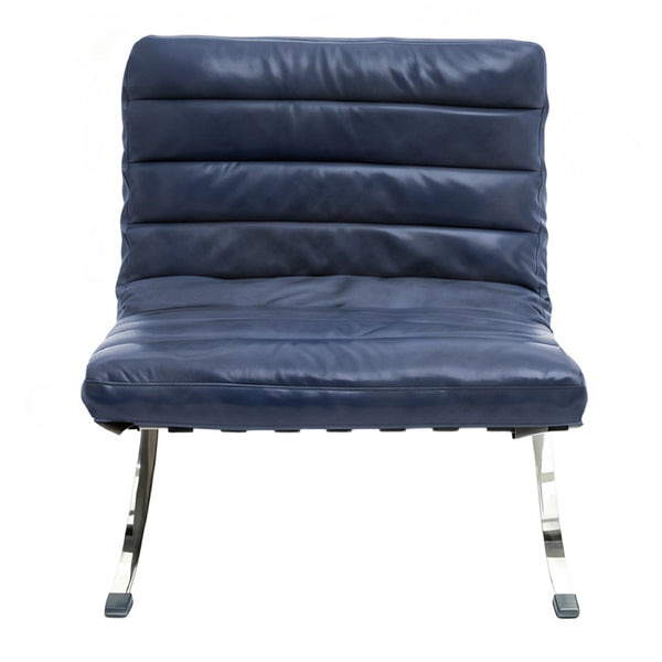 HomeRoots 29" Stylish Blue & Silver Tufted Leather Folding Lounge Chair - Modern Comfort for Any Space 668904