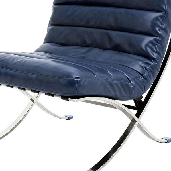 HomeRoots 29" Stylish Blue & Silver Tufted Leather Folding Lounge Chair - Modern Comfort for Any Space 668904
