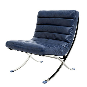 HomeRoots 29" Stylish Blue & Silver Tufted Leather Folding Lounge Chair - Modern Comfort for Any Space 668904