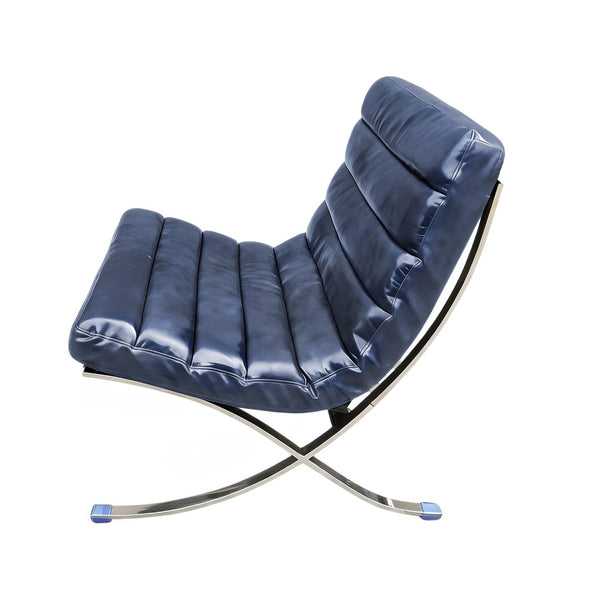 HomeRoots 29" Stylish Blue & Silver Tufted Leather Folding Lounge Chair - Modern Comfort for Any Space 668904