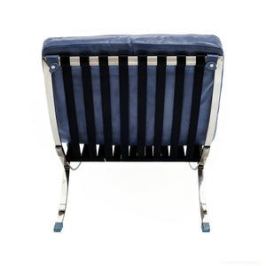 HomeRoots 29" Stylish Blue & Silver Tufted Leather Folding Lounge Chair - Modern Comfort for Any Space 668904