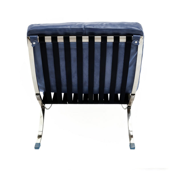 HomeRoots 29" Stylish Blue & Silver Tufted Leather Folding Lounge Chair - Modern Comfort for Any Space 668904