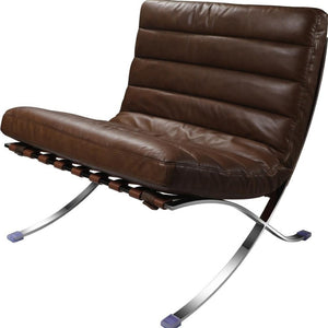 HomeRoots 29" Elegant Brown and Silver Tufted Leather Folding Lounge Chair for Stylish, Modern Spaces 668905