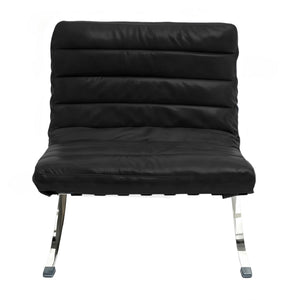 HomeRoots 29" Modern Folding Lounge Chair in Black and Silver - Genuine Leather, Tufted Design, Compact Comfort 668906