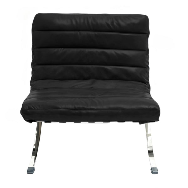 HomeRoots 29" Modern Folding Lounge Chair in Black and Silver - Genuine Leather, Tufted Design, Compact Comfort 668906