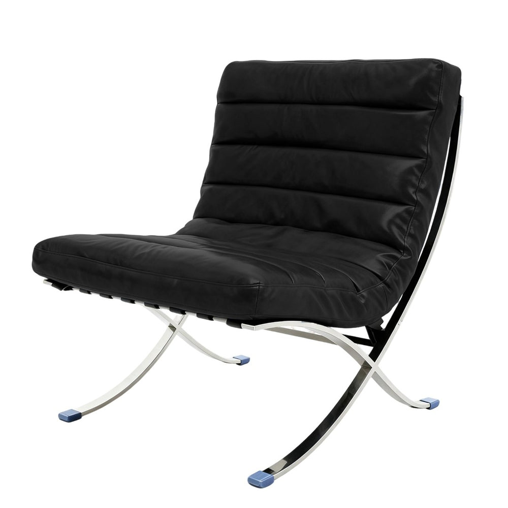 HomeRoots 29" Modern Folding Lounge Chair in Black and Silver - Genuine Leather, Tufted Design, Compact Comfort 668906