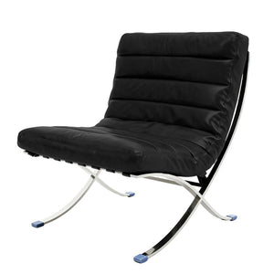 HomeRoots 29" Modern Folding Lounge Chair in Black and Silver - Genuine Leather, Tufted Design, Compact Comfort 668906