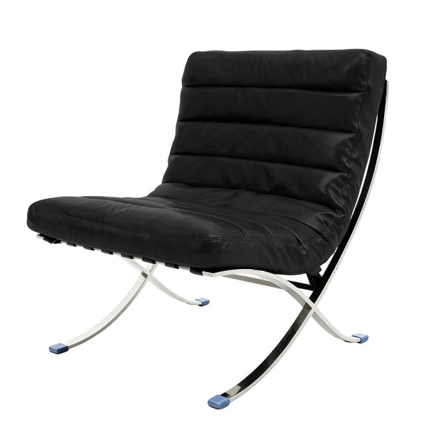 HomeRoots 29" Modern Folding Lounge Chair in Black and Silver - Genuine Leather, Tufted Design, Compact Comfort 668906