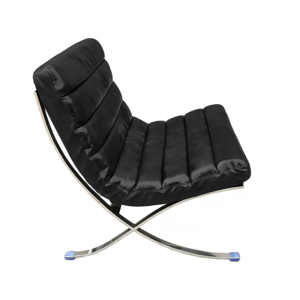 HomeRoots 29" Modern Folding Lounge Chair in Black and Silver - Genuine Leather, Tufted Design, Compact Comfort 668906