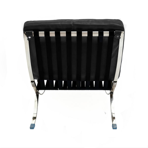 HomeRoots 29" Modern Folding Lounge Chair in Black and Silver - Genuine Leather, Tufted Design, Compact Comfort 668906
