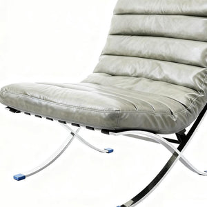 HomeRoots 29" Gray and Silver Folding Lounge Chair - Elegant Leather Upholstery, Stylish Tufting, Versatile Design 668907