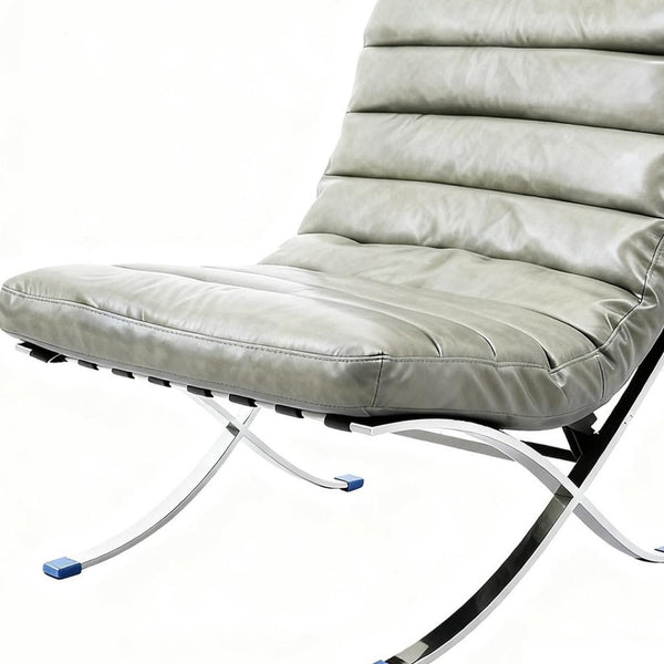 HomeRoots 29" Gray and Silver Folding Lounge Chair - Elegant Leather Upholstery, Stylish Tufting, Versatile Design 668907