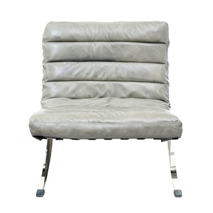 HomeRoots 29" Gray and Silver Folding Lounge Chair - Elegant Leather Upholstery, Stylish Tufting, Versatile Design 668907
