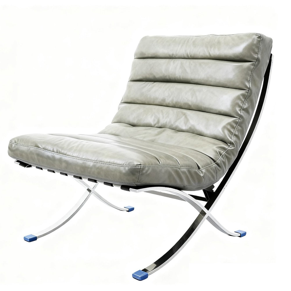 HomeRoots 29" Gray and Silver Folding Lounge Chair - Elegant Leather Upholstery, Stylish Tufting, Versatile Design 668907