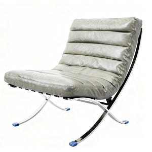 HomeRoots 29" Gray and Silver Folding Lounge Chair - Elegant Leather Upholstery, Stylish Tufting, Versatile Design 668907