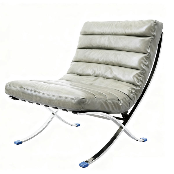 HomeRoots 29" Gray and Silver Folding Lounge Chair - Elegant Leather Upholstery, Stylish Tufting, Versatile Design 668907
