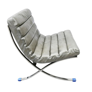 HomeRoots 29" Gray and Silver Folding Lounge Chair - Elegant Leather Upholstery, Stylish Tufting, Versatile Design 668907