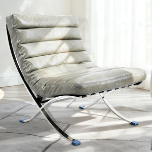 HomeRoots 29" Gray and Silver Folding Lounge Chair - Elegant Leather Upholstery, Stylish Tufting, Versatile Design 668907