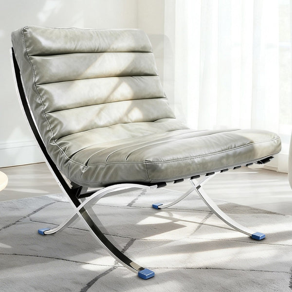 HomeRoots 29" Gray and Silver Folding Lounge Chair - Elegant Leather Upholstery, Stylish Tufting, Versatile Design 668907