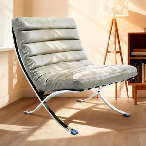 HomeRoots 29" Gray and Silver Folding Lounge Chair - Elegant Leather Upholstery, Stylish Tufting, Versatile Design 668907
