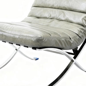 HomeRoots 29" Gray and Silver Folding Lounge Chair - Elegant Leather Upholstery, Stylish Tufting, Versatile Design 668907